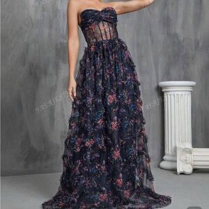 Floral Strapless Evening Gown